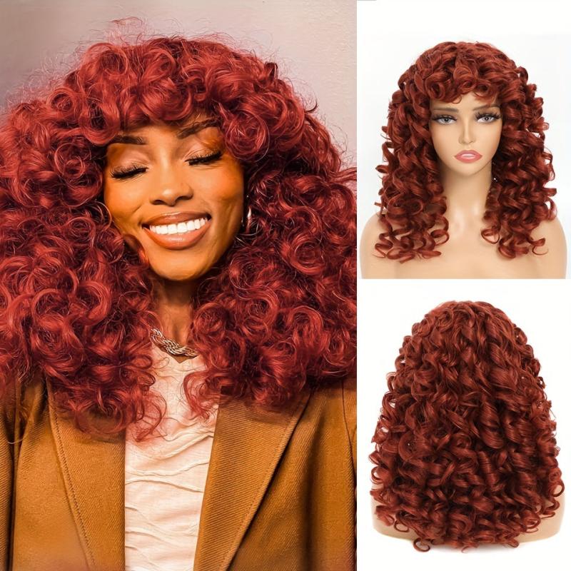 Fluffy Afro Curly Wig with Bangs Soft Synthetic Hair Replacement