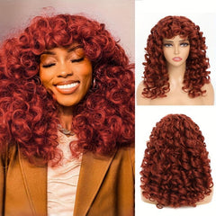 Fluffy Afro Curly Wig with Bangs Soft Synthetic Hair Replacement