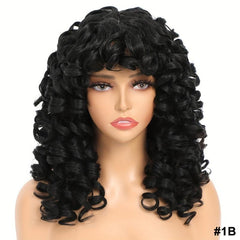 Fluffy Afro Curly Wig with Bangs Soft Synthetic Hair Replacement