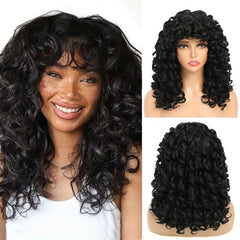 Fluffy Afro Curly Wig with Bangs Soft Synthetic Hair Replacement