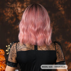 Natural Wavy Bob Short Hair Ombre Pink Wig for Holiday Party or Cosplay