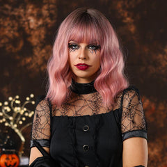 Natural Wavy Bob Short Hair Ombre Pink Wig for Holiday Party or Cosplay