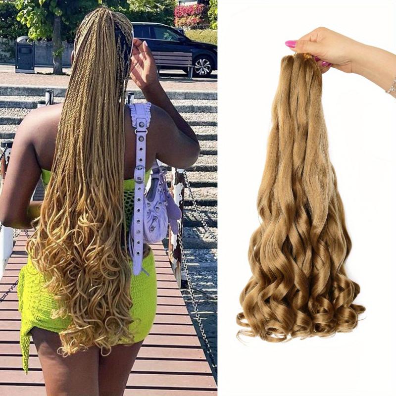 88cm Long French Curly Braiding Hair Extensions Lightweight Synthetic Wavy Hair