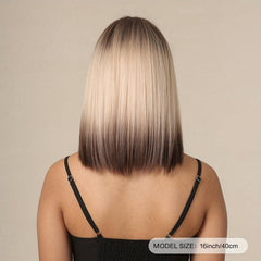 35 56 Cm Champagne Blonde Ombre Wig Brownish Roots Tail Synthetic Women's Wigs