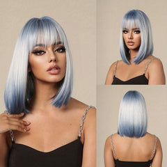 35 56 Cm Champagne Blonde Ombre Wig Brownish Roots Tail Synthetic Women's Wigs