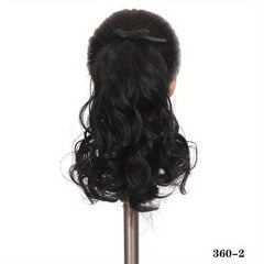 10 Inch Short Curly Ponytail with Ribbon and Clip Extensions