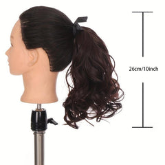 10 Inch Short Curly Ponytail with Ribbon and Clip Extensions