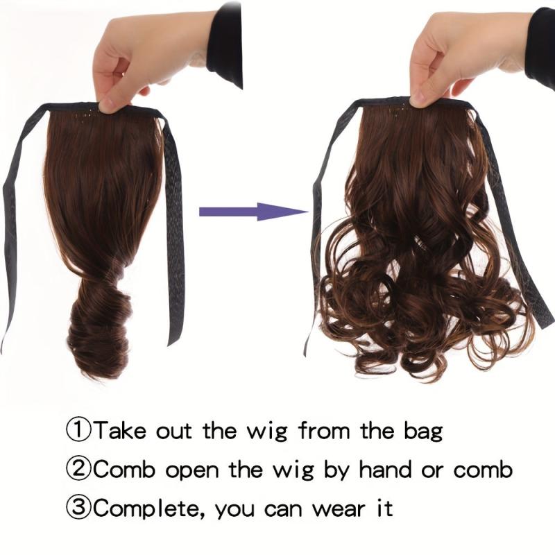 10 Inch Short Curly Ponytail with Ribbon and Clip Extensions