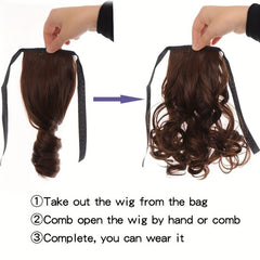 10 Inch Short Curly Ponytail with Ribbon and Clip Extensions