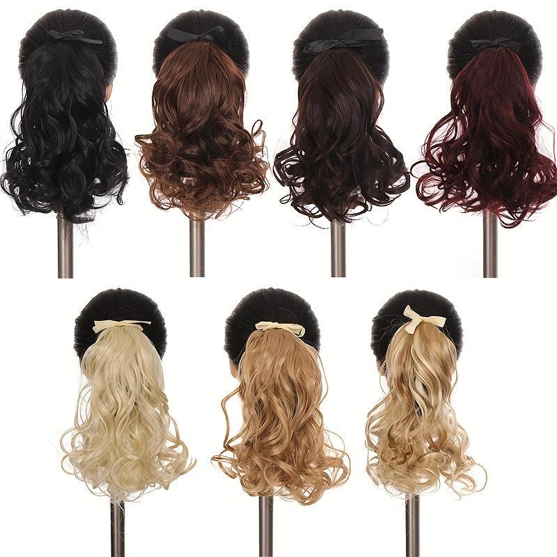 10 Inch Short Curly Ponytail with Ribbon and Clip Extensions
