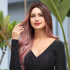 Pink Long Curly Wavy Hair Wigs 66cm Middle Part Synthetic Fiber Hair Replacement