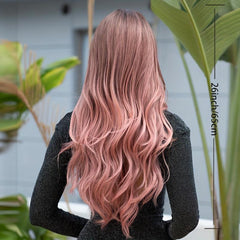 Pink Long Curly Wavy Hair Wigs 66cm Middle Part Synthetic Fiber Hair Replacement