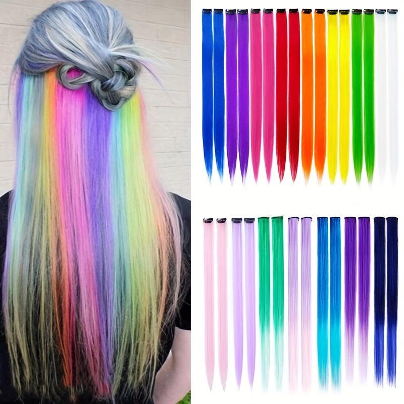 Colorful Straight Synthetic Hair Extensions for Halloween Parties