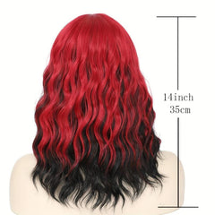 Red Bob Wig With Bangs Short Wavy Wig With Bangs Red And Highlight Bob Wig