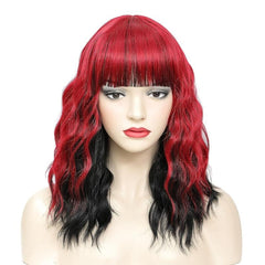 Red Bob Wig With Bangs Short Wavy Wig With Bangs Red And Highlight Bob Wig
