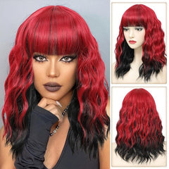 Red Bob Wig With Bangs Short Wavy Wig With Bangs Red And Highlight Bob Wig