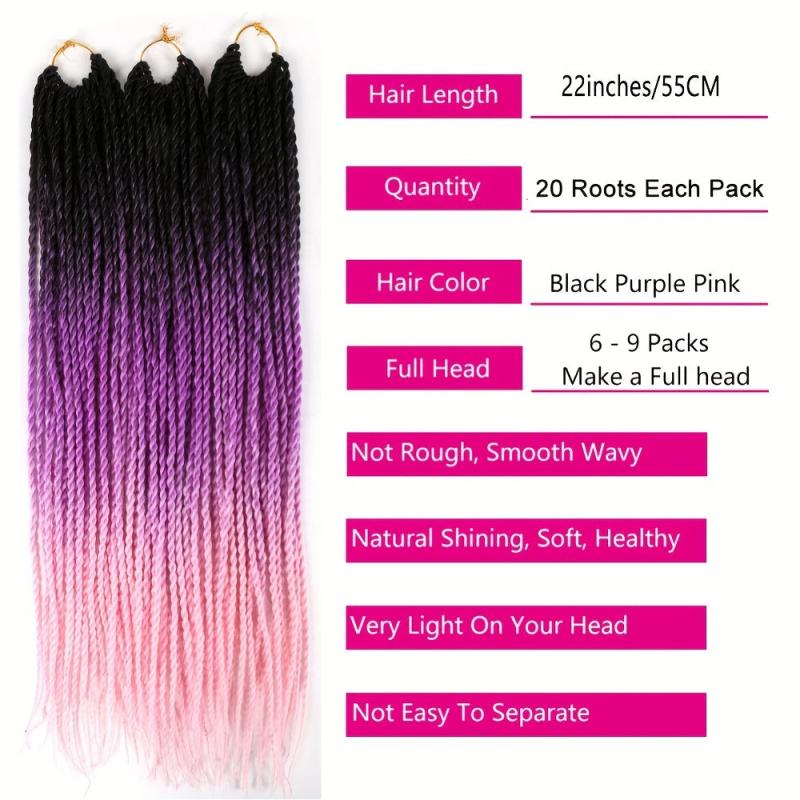 Rainbow Ombre Senegalese Twist Crochet Braids Synthetic Hair Extensions
