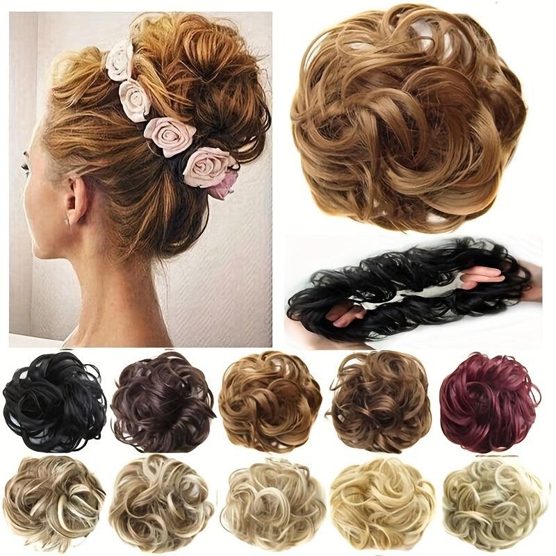 Messy Donut Hair Buns Updo Chignon with Elastic Hair Rope
