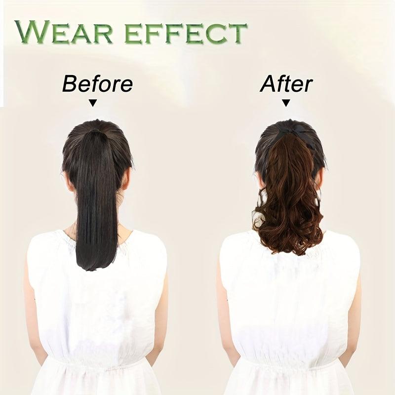Short Curly Ponytail Extensions with Ties - Heat Resistant Synthetic Hair