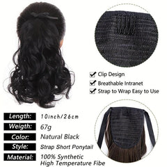 Short Curly Ponytail Extensions with Ties - Heat Resistant Synthetic Hair
