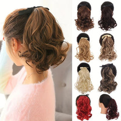 Short Curly Ponytail Extensions with Ties - Heat Resistant Synthetic Hair