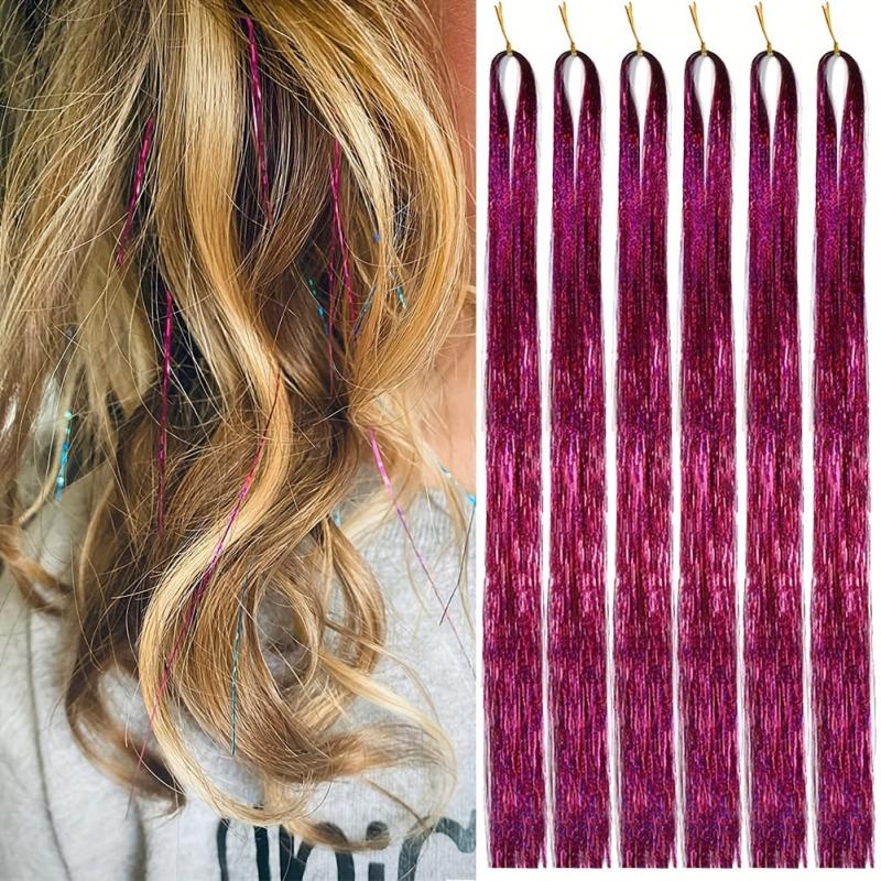 Hair Tinsel Kit 6pcs 1200 Strands Heat Resistant Extensions Fairy Glitter Women