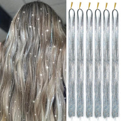 Hair Tinsel Kit 6pcs 1200 Strands Heat Resistant Extensions Fairy Glitter Women