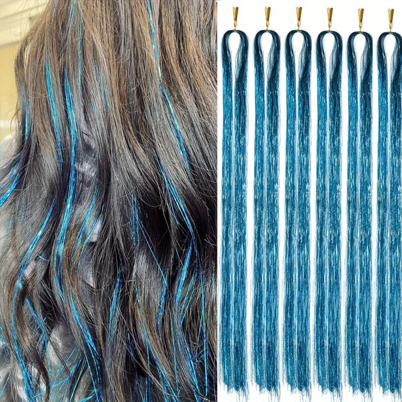 Hair Tinsel Kit 6pcs 1200 Strands Heat Resistant Extensions Fairy Glitter Women