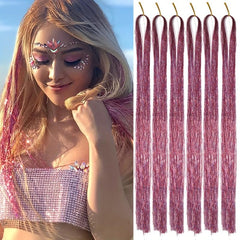 Hair Tinsel Kit 6pcs 1200 Strands Heat Resistant Extensions Fairy Glitter Women