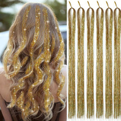 Hair Tinsel Kit 6pcs 1200 Strands Heat Resistant Extensions Fairy Glitter Women