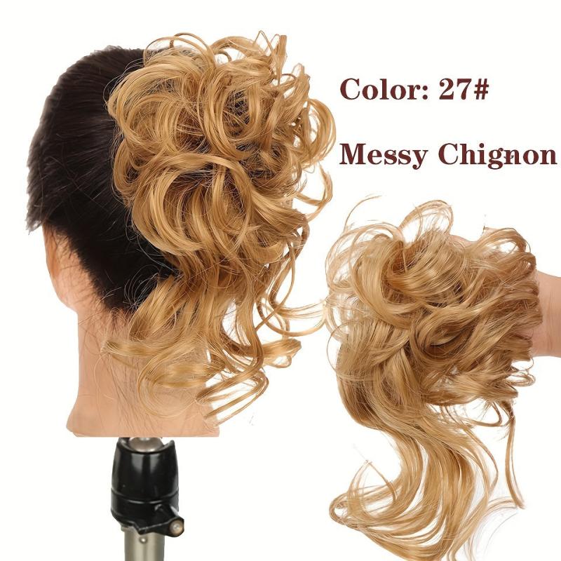 Curly Wavy Donut Chignon Messy Hair Bun Updo