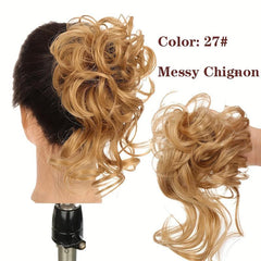 Curly Wavy Donut Chignon Messy Hair Bun Updo