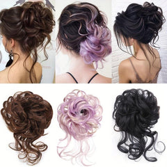 Curly Wavy Donut Chignon Messy Hair Bun Updo