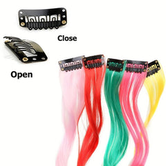 Colorful Long Straight Hair Pieces Synthetic Clip In Hair Extensions