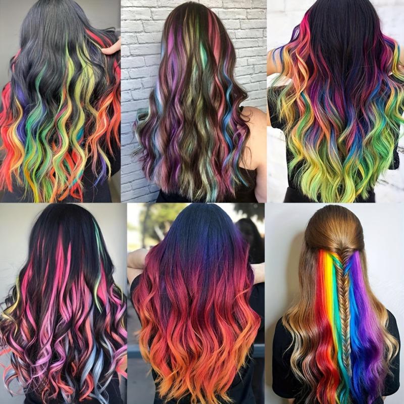 Colorful Long Straight Hair Pieces Synthetic Clip In Hair Extensions