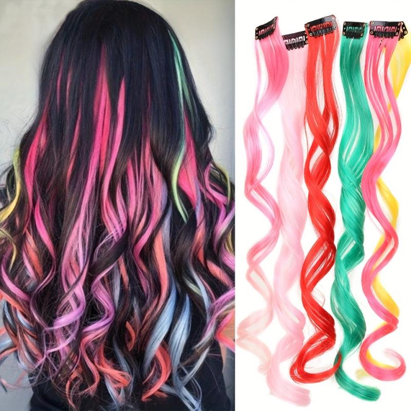 Colorful Long Straight Hair Pieces Synthetic Clip In Hair Extensions