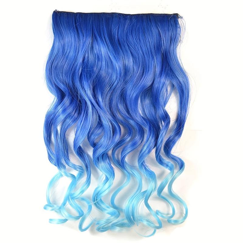 Synthetic Curly Clip In Hair 18inch Long Green Pink Ombre Hairpiece Extension