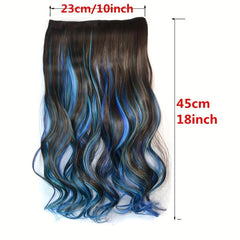 Synthetic Curly Clip In Hair 18inch Long Green Pink Ombre Hairpiece Extension