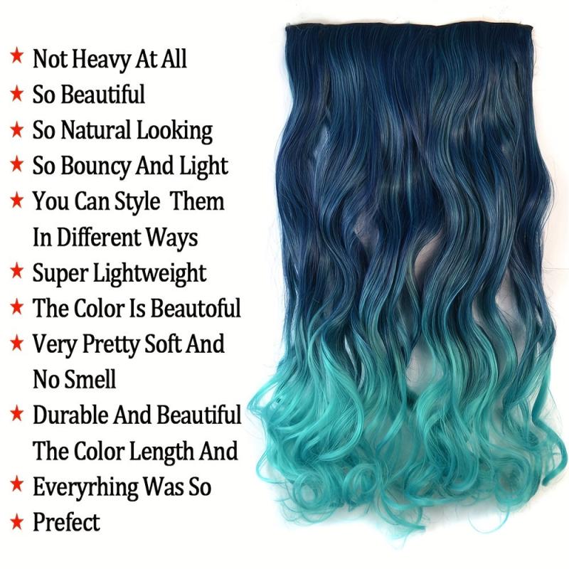Synthetic Curly Clip In Hair 18inch Long Green Pink Ombre Hairpiece Extension