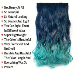 Synthetic Curly Clip In Hair 18inch Long Green Pink Ombre Hairpiece Extension