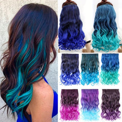 Synthetic Curly Clip In Hair 18inch Long Green Pink Ombre Hairpiece Extension