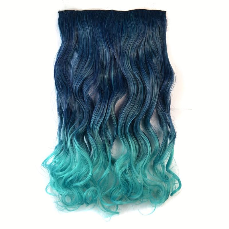 Synthetic Curly Clip In Hair 18inch Long Green Pink Ombre Hairpiece Extension