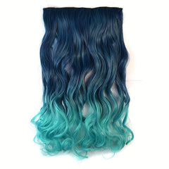 Synthetic Curly Clip In Hair 18inch Long Green Pink Ombre Hairpiece Extension