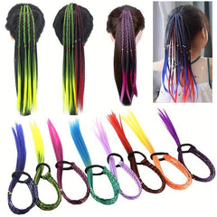 Rainbow Braided Hair Extensions with Rubber Bands