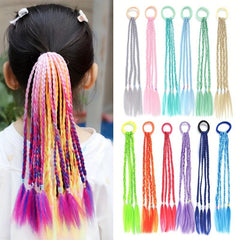 Rainbow Braided Hair Extensions with Rubber Bands