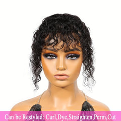Water Wave Hair Topper for Women 100% Real Human Hair with Bangs