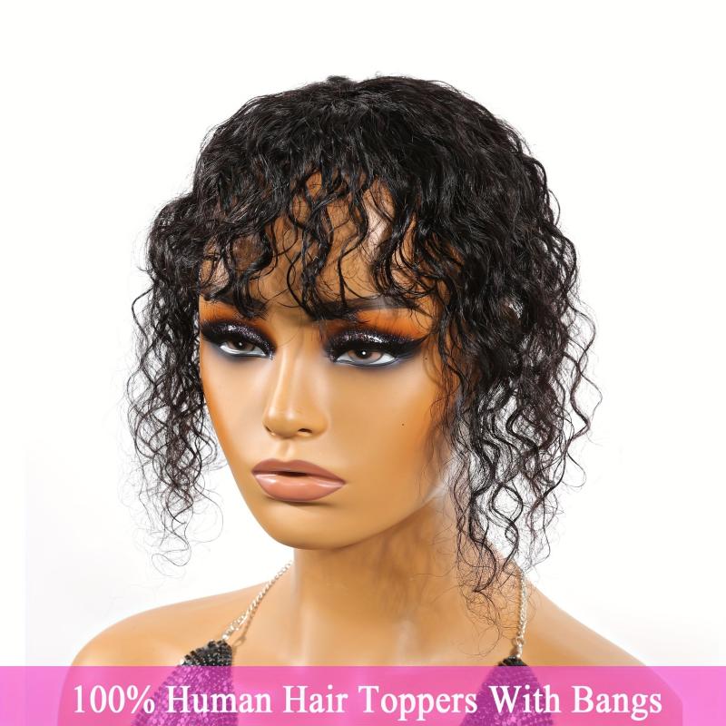 Water Wave Hair Topper for Women 100% Real Human Hair with Bangs