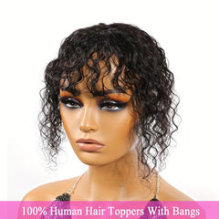 Water Wave Hair Topper for Women 100% Real Human Hair with Bangs