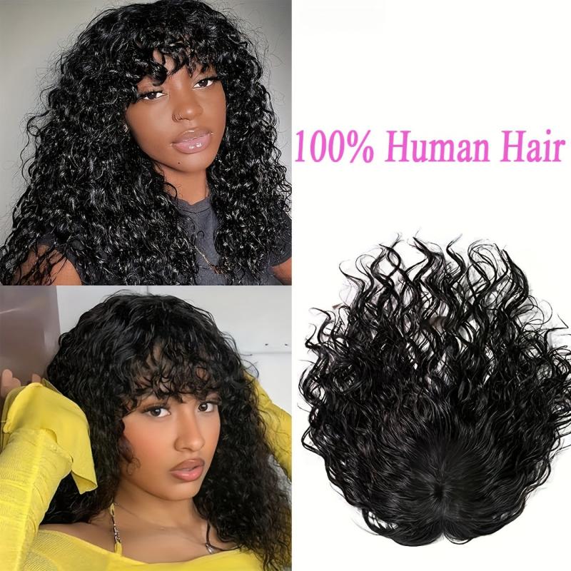 Water Wave Hair Topper for Women 100% Real Human Hair with Bangs