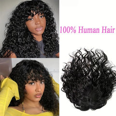 Water Wave Hair Topper for Women 100% Real Human Hair with Bangs